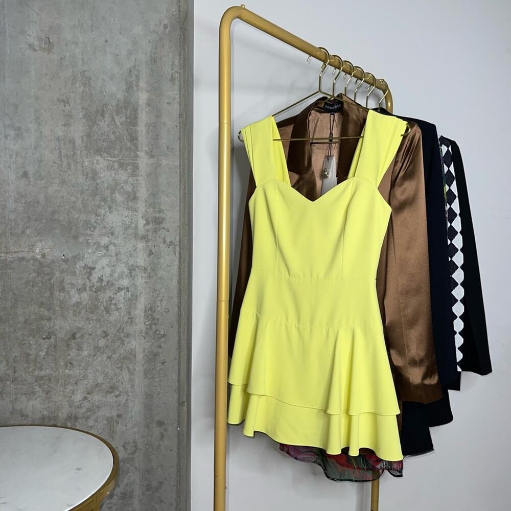 Alice + Olivia Brinda Pleated Sleeve Mini Dress in Daffodil